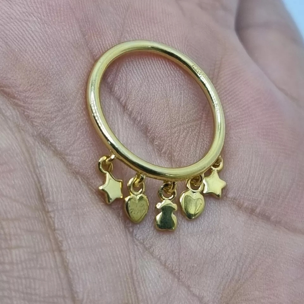 Tous Silver Vermeil Cool Joy Ring with Bear, Heart and Star Motifs Size 6 - Picture 9 of 10